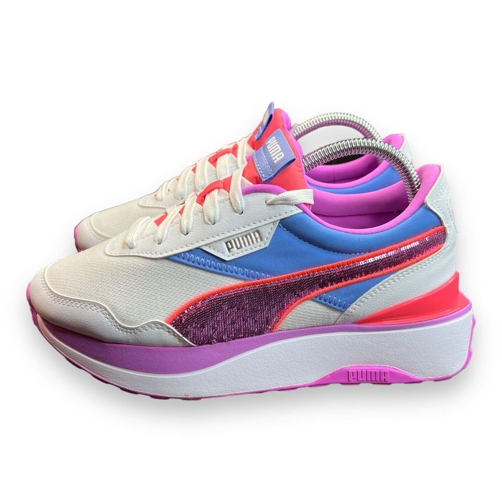 Puma White, Pink & Blue Platform Sneakers